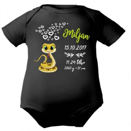 Baby Body kurz CUTE SCHLANGE personalisiert mit Geburtsdaten