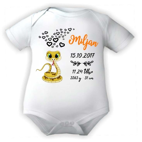 Baby Body kurz CUTE SCHLANGE personalisiert mit Geburtsdaten