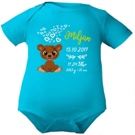 Baby Body kurz CUTE TEDDY personalisiert mit Geburtsdaten