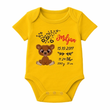 Baby Body kurz CUTE TEDDY personalisiert mit Geburtsdaten