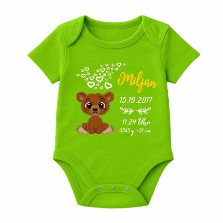 Baby Body kurz CUTE TEDDY personalisiert mit Geburtsdaten