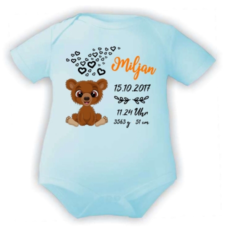 Baby Body kurz CUTE TEDDY personalisiert mit Geburtsdaten
