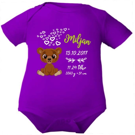 Baby Body kurz CUTE TEDDY personalisiert mit Geburtsdaten