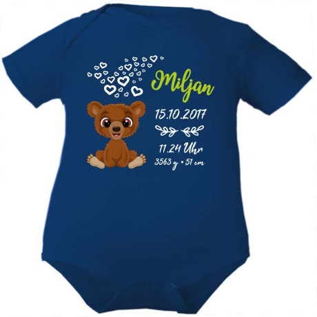 Baby Body kurz CUTE TEDDY personalisiert mit Geburtsdaten