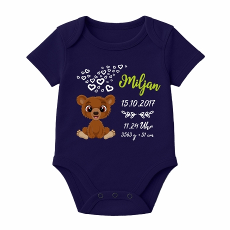 Baby Body kurz CUTE TEDDY personalisiert mit Geburtsdaten