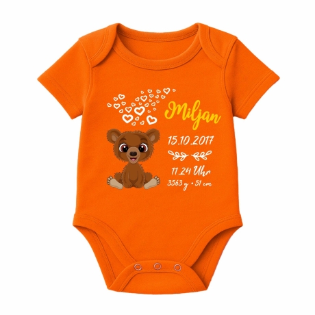 Baby Body kurz CUTE TEDDY personalisiert mit Geburtsdaten