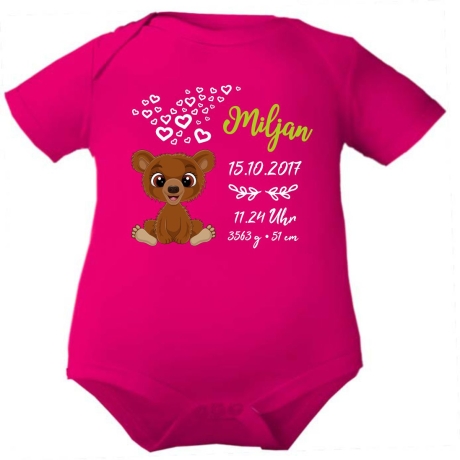 Baby Body kurz CUTE TEDDY personalisiert mit Geburtsdaten