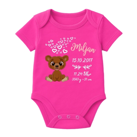 Baby Body kurz CUTE TEDDY personalisiert mit Geburtsdaten