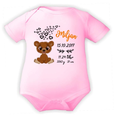 Baby Body kurz CUTE TEDDY personalisiert mit Geburtsdaten