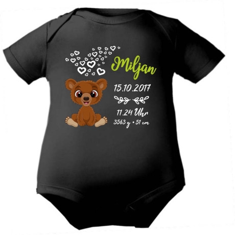 Baby Body kurz CUTE TEDDY personalisiert mit Geburtsdaten