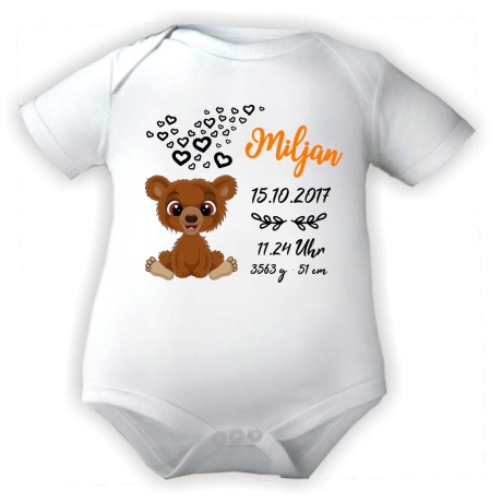 Baby Body kurz CUTE TEDDY personalisiert mit Geburtsdaten