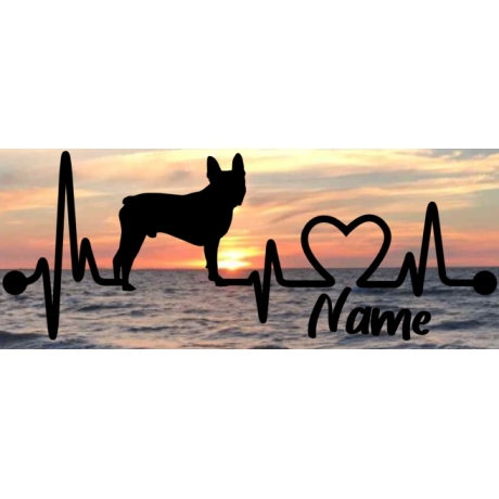 Aufkleber Herzlinie Heartbeat Hund Boston Terrier