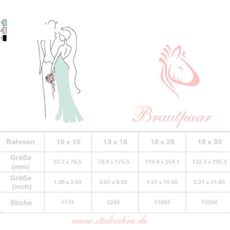 Brautpaar Stickdatei Zartes Hochzeitsmotiv romantischer Umarmung