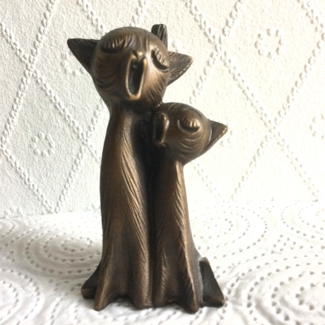 Vintage Bronzefigur Singende Kätzchen massive Bronze 70er Jahre