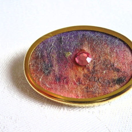 Vintage Brosche Passepartout mit rosa Strassstein 70er Jahre