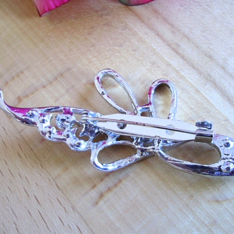 Vintage 80er Jahre Brosche Schleife mit Strasssteinen 