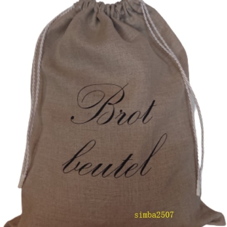 Brotbeutel Bauernleinen Kordelzug mit Aufschrift aus Flexfolie