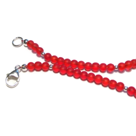 Kette rote Glasperlen Buddha 925er Silberkarabiner