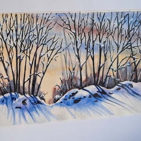 Bild Original Aquarell Winter Schnee Wandbild Gemälde 31x25cm