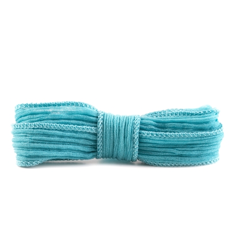 Seidenband Crinkle Crêpe Wasserblau Seide handgenäht/-gefärbt