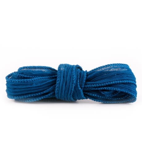 Seidenband Crinkle Crêpe Blaugrün Seide handgenäht/-gefärbt
