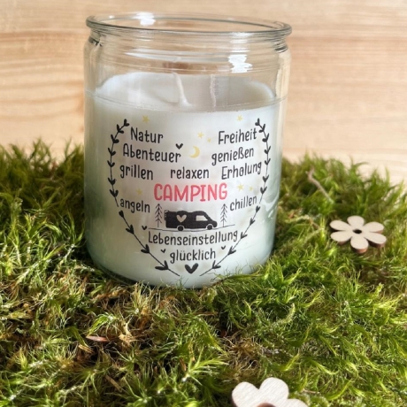 Campingsaison  Kerze im Glas Camping & Vanlife mit Botschaften