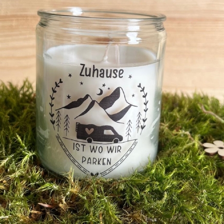 Campingsaison  Kerze im Glas Camping & Vanlife mit Botschaften