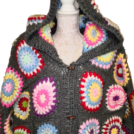 Cardigan, Granny-Square-Cardigan, Hoody,Boho-Cardigan-Damenjacke