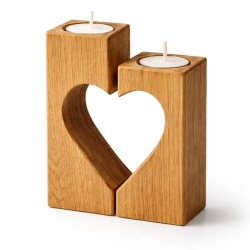Teelicht-Set „Herzhälfte“ Kerzenständer aus Eichenholz 