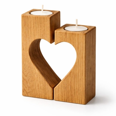 Teelicht-Set „Herzhälfte“ Kerzenständer aus Eichenholz 