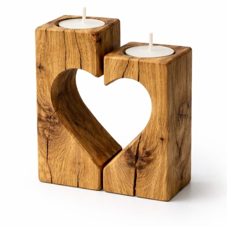 Teelicht-Set „Herzhälfte“ Kerzenständer aus Eichenholz 