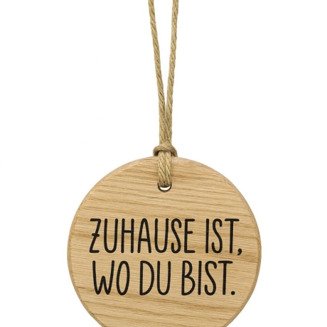 Holzschild „Zuhause ist, wo du bist.“ – aus Eiche mit Hanftau