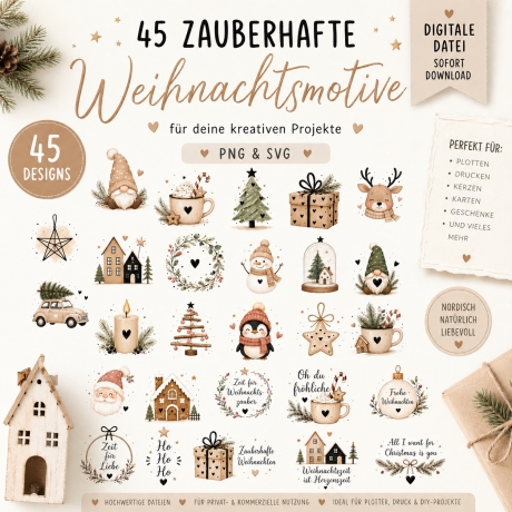 45 Weihnachtsmotive PNG & SVG – Plotterdateien & Cliparts
