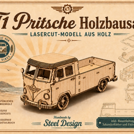 Holzbausatz Camper-Bus im T1-Stil – Lasercut Modell