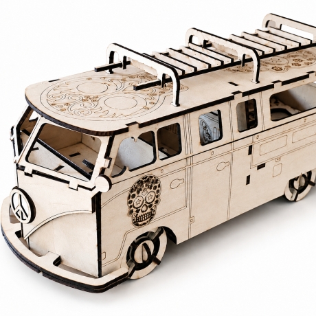 Holzbausatz Camper-Bus im T1-Stil – Lasercut Modell