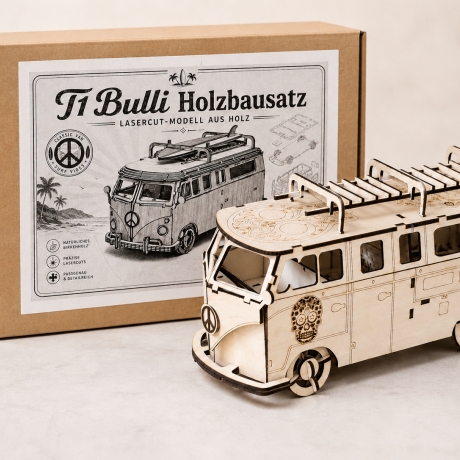 Holzbausatz Camper-Bus im T1-Stil – Lasercut Modell