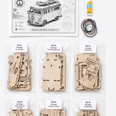 Holzbausatz Camper-Bus im T1-Stil – Lasercut Modell