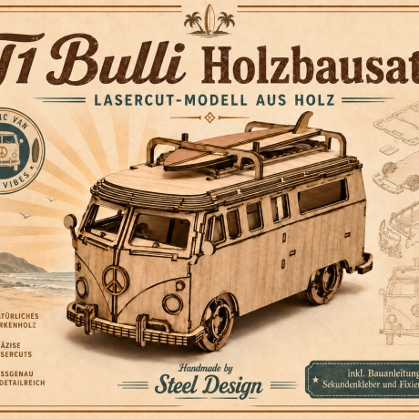 Holzbausatz Camper-Bus im T1-Stil – Lasercut Modell