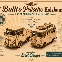 Holzbausatz Camper-Bus im T1-Stil – Lasercut Modell