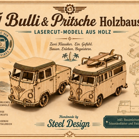 Holzbausatz Camper-Bus im T1-Stil – Lasercut Modell