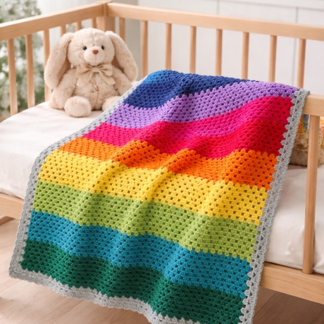 Regenbogen Babydecke gehäkelt – 100% Baumwolle – 65x83 cm 