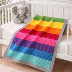 Regenbogen Babydecke gehäkelt – 100% Baumwolle – 65x83 cm 