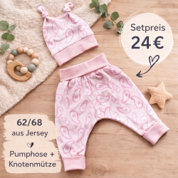 Geschenk zur Geburt Babyset Paisly rosa  Hose & Mütze 62/68