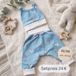 Geschenk zur Geburt Babyset hellblau – Hose & Mütze 62/68