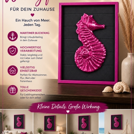  3D-Wandbild Seepferd – Maritimes Bild mit Rahmen