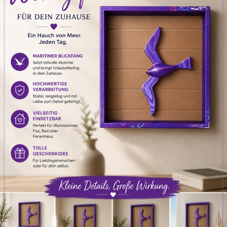 3D-gedrucktes Wandbild Möwen mit Rahmen – Maritime Deko 
