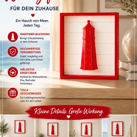 Wandbild Leuchtturm 3D-gedrucktes maritimes Bild mit Rahmen