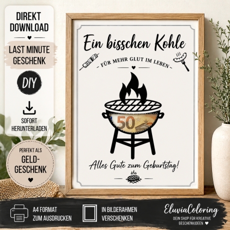 Geburtstagskarte Geldgeschenk – Digitaler Download,Grill Geschenk
