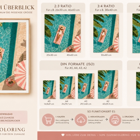 Sommer Pool Poster, Mediterrane Wandkunst, Strand Deko- 12 Größen