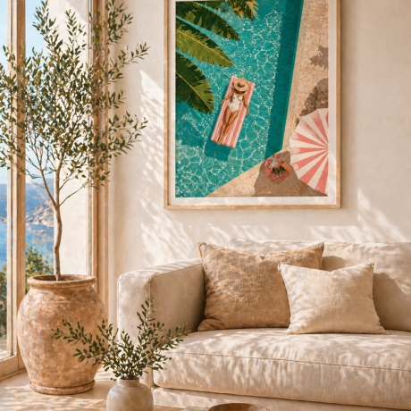 Sommer Pool Poster, Mediterrane Wandkunst, Strand Deko- 12 Größen